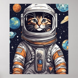 Digital Art Download, Space Cowboy Cat Rainbow Cat Poster