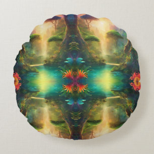 Digital art Kaleidoscope Abstract Nature River Ref Rund Kudde