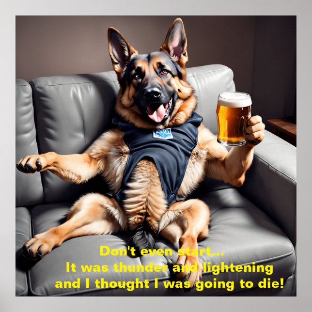 Digital Art Porträtt, German shepard Meme Funny Poster (Framsidan)