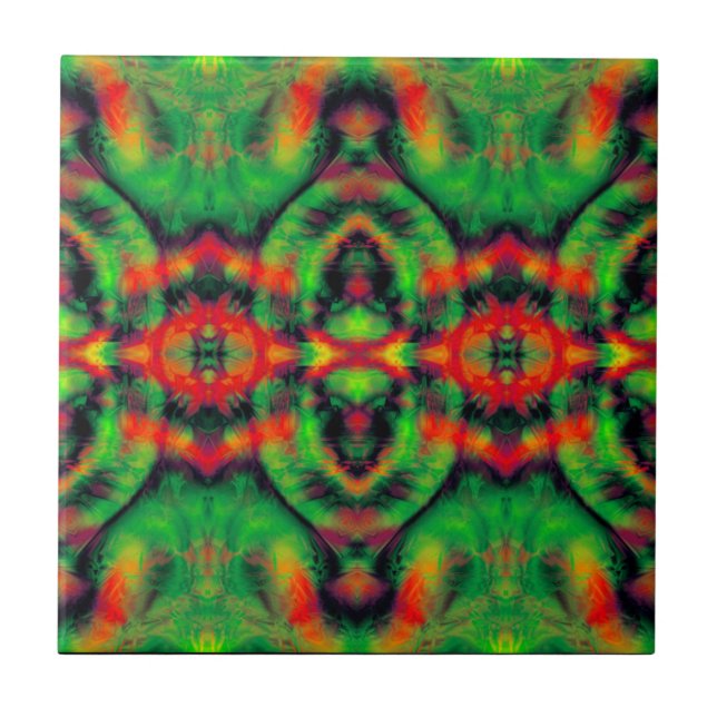 Digital Art Red Gult Grönt Abstrakt Mönster Kakelplatta (Framsidan)