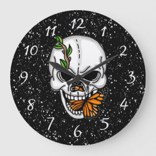 Digital Art Skull och Monarch Butterfly Stor Klocka
