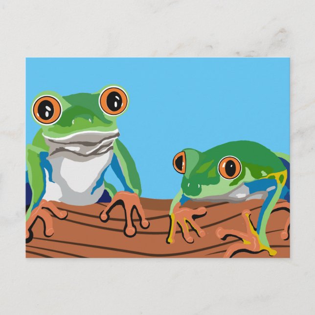 Digital Art Träd Frogs på en logg Vykort (Framsida)