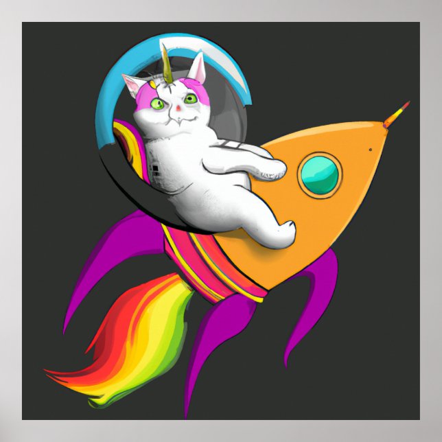 Digital Art | Väggkonst | Unicorn Space Astro Katt (Framsidan)