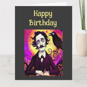 Digital Art Vintage Edgar Allan Poe Raven Birthday Kort