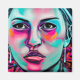 Digital Art Women's Ansikte AI Generated Dam Ansik Magnet