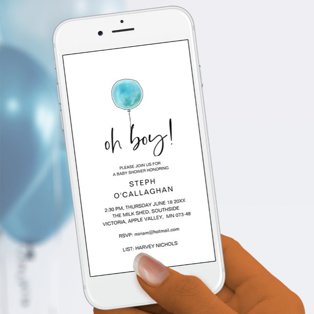 Digital Baby Shower Blue Balloon Cellphone Vite Meddelande (Skapare uppladdad)
