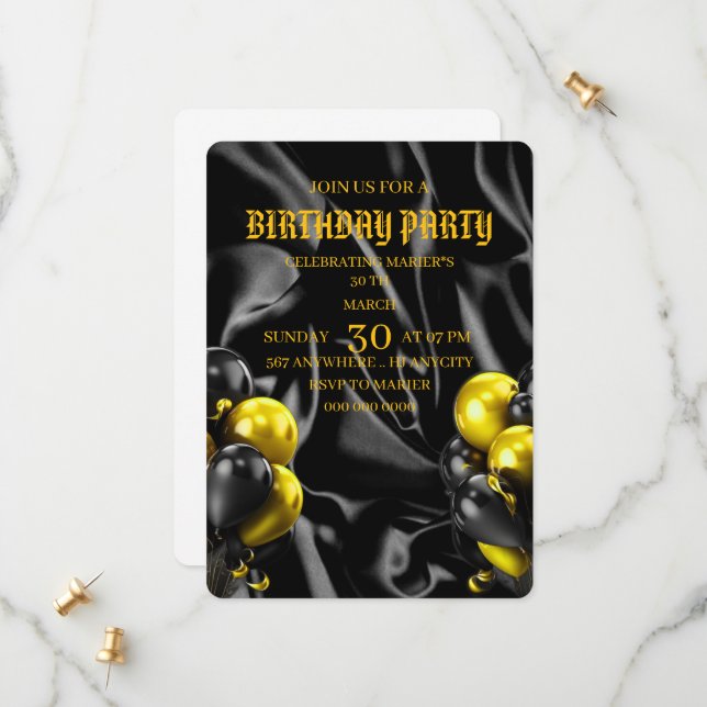 Digital Birthday Dinner Invitation Template, Black Spara Datumet (Fram/Back In Situ)