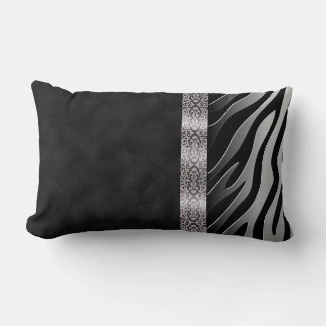 Digital Black and White Suede Zebra Rand Lumbarkudde (Framsida)