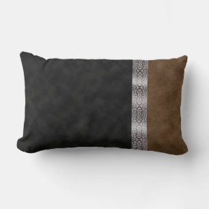 Digital Black Brown Suede Art nouveau Ribbon Lumbarkudde