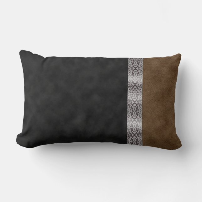 Digital Black Brown Suede Art nouveau Ribbon Lumbarkudde (Framsida)