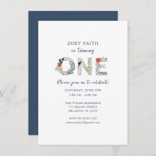 Digital Blommigt 1:a Flick kalas Inbjudningar