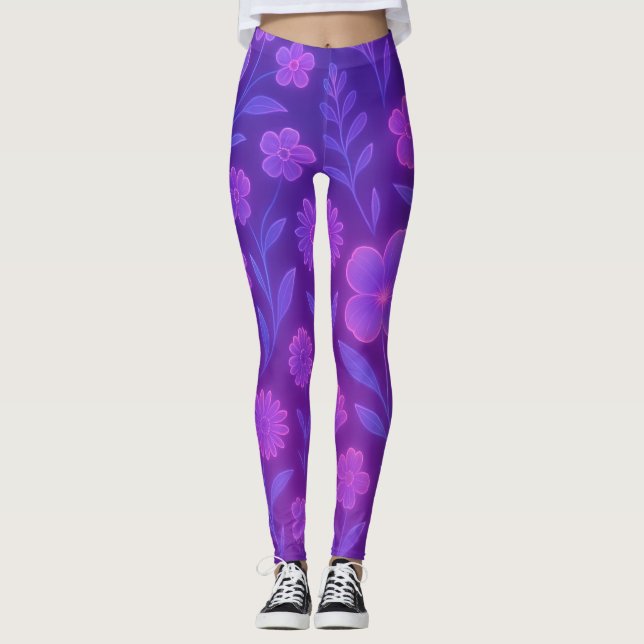 Digital Bloom Future Mönster | Futuristiskt Blommö Leggings (Framsida)