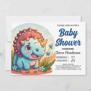 Digital Blue Anpassningsbar Dinosaur Boy Shower Inbjudningar