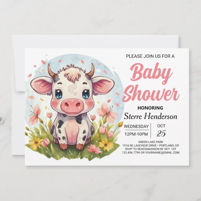 Digital Boho Elegant Cow Baby Shower Inbjudningar (Framsida)