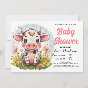 Digital Boho Elegant Cow Baby Shower Inbjudningar