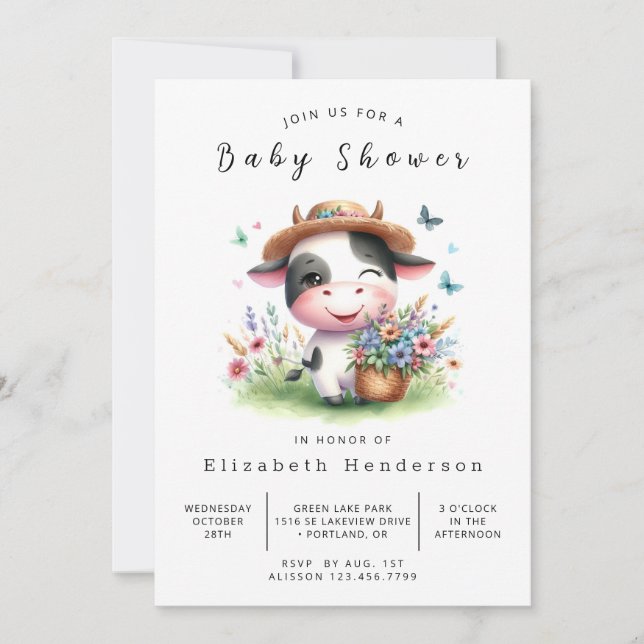 Digital Boho Elegant Cow Baby Shower Inbjudningar (Framsida)