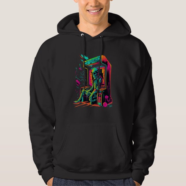 Digital Bones  Skeleton in Arcade Machine EDM Desi Hoodie (Framsida)