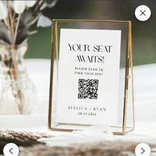 Digital Bröllop-sätesdiagram med QR-kodtecken Poster