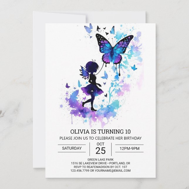 Digital Butterfly Fairy Tale Birthday Charm Inbjudningar (Framsida)