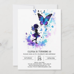 Digital Butterfly Fairy Tale Birthday Charm Inbjudningar