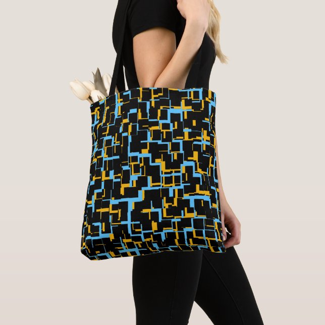 Digital Camo Black Blue Gult Mönster Tygkasse (Närbild)