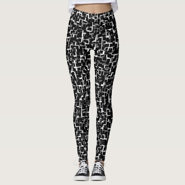 Digital Camo Black White Grått Mönster Leggings (Framsida)