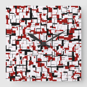 Digital Camo Black White Red Mönster Fyrkantig Klocka