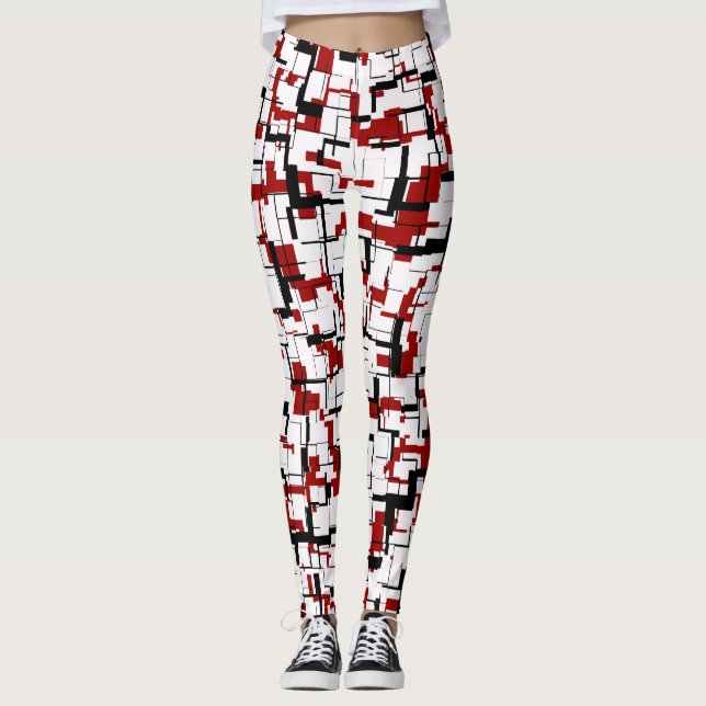 Digital Camo Black White Red Mönster Leggings (Framsida)