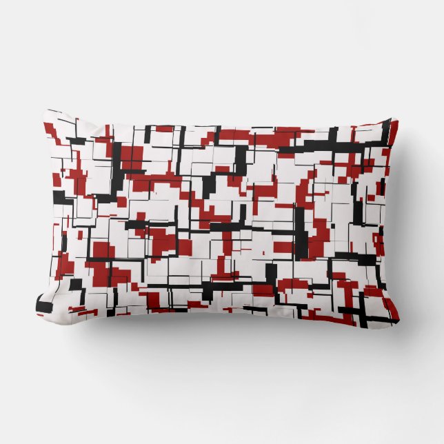 Digital Camo Black White Red Mönster Lumbarkudde (Framsida)