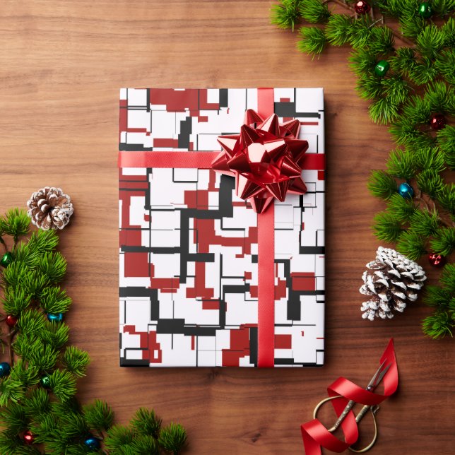 Digital Camo Black White Red Mönster Presentpapper (Julgåva)