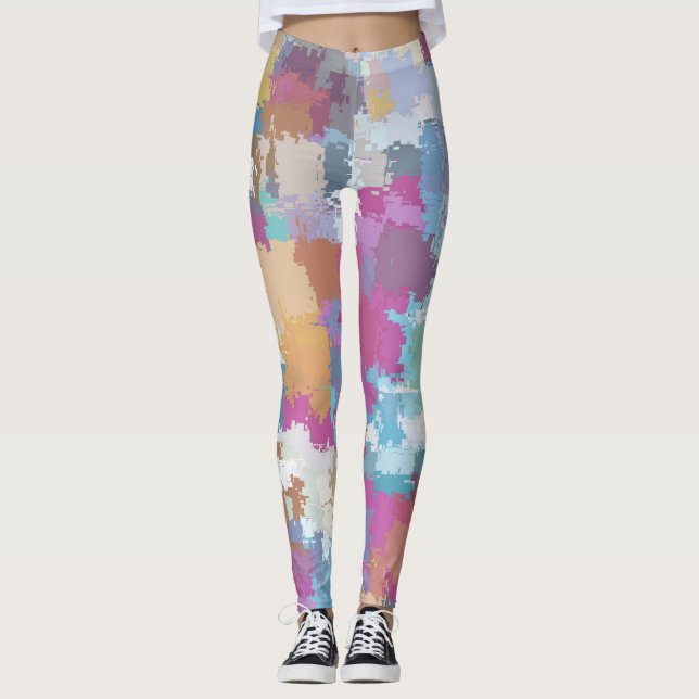 Digital Camo Blue Gult Rosa Mönster Leggings (Framsida)