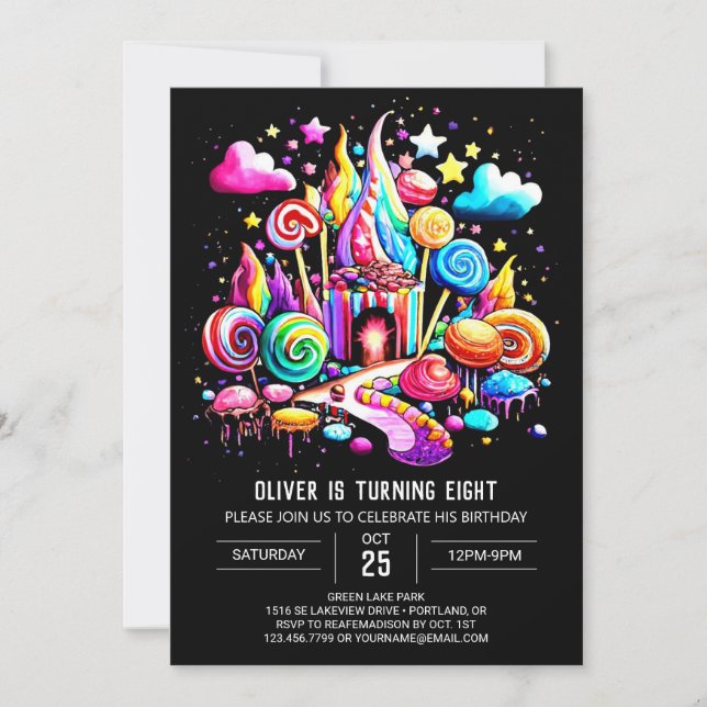 Digital Candyland Birthday Inbjudningar (Framsida)