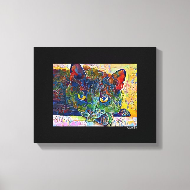 Digital Cat Art Wrapped Canvas (Framsida)