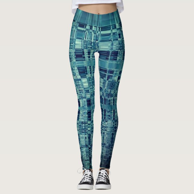 Digital Checkered Blue-Abstrakt Leggings (Framsida)