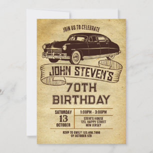 Digital Classic Car Birthday-inbjudan. Vintage Inbjudningar