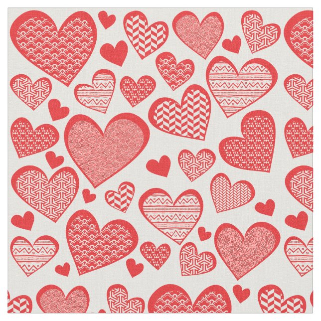 Digital Collage Stil Red Patterned Hearts Tyg (Närbild)
