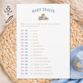 Digital Cowboy Baby Shower Game Baby Traits Card Inbjudningar