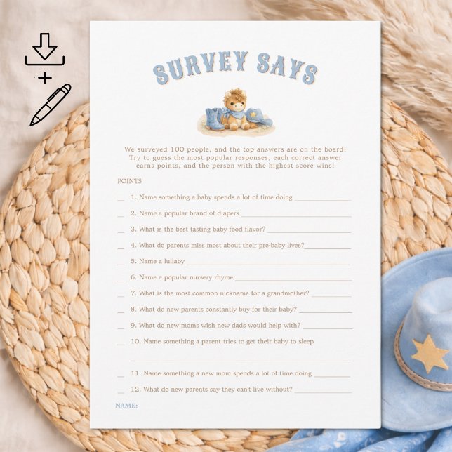 Digital Cowboy Baby Shower Game Survey Says Card Inbjudningar (Skapare uppladdad)