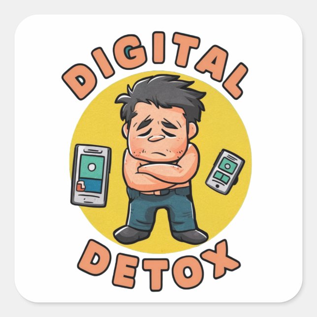 Digital Detox Fyrkantigt Klistermärke (Framsida)