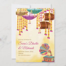 Digital Dholki bjuder in Mehndi-inbjudningar, Mehn Inbjudningar