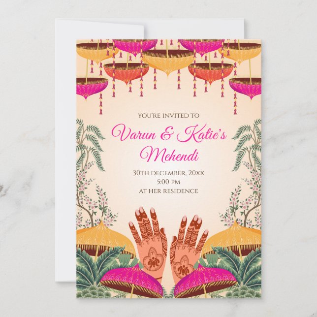 Digital Dholki-inbjudan Mendhi Night-inbjudan Inbjudningar (Framsida)