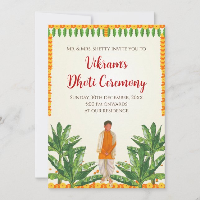 Digital Dhoti Ceremony inbjudan & Dhoti-inbjudning (Framsida)
