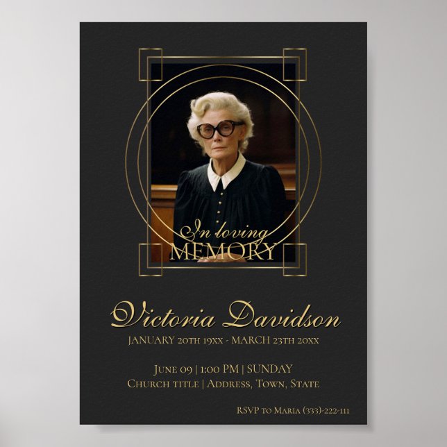 Digital dödsannons Svart Grå Poster (Framsidan)