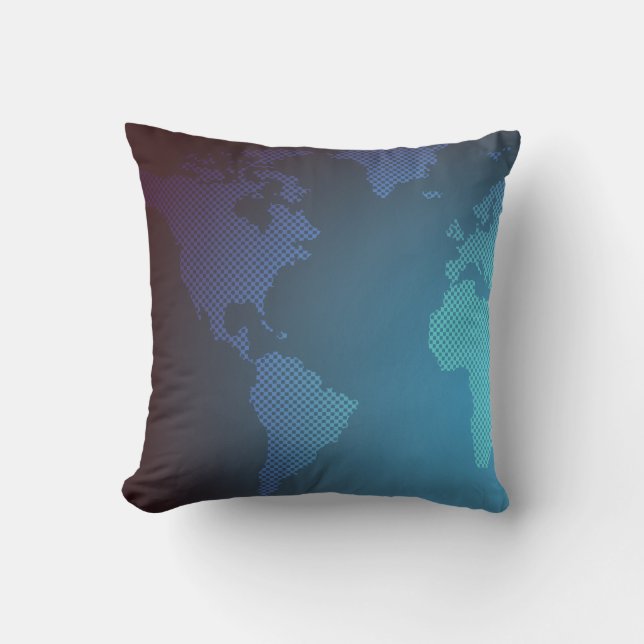 Digital Dot World Map Gradient Art Kudde (Framsida)