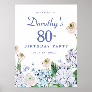 Digital Download Hydrangea 80:e födelsedag Välkomm Poster