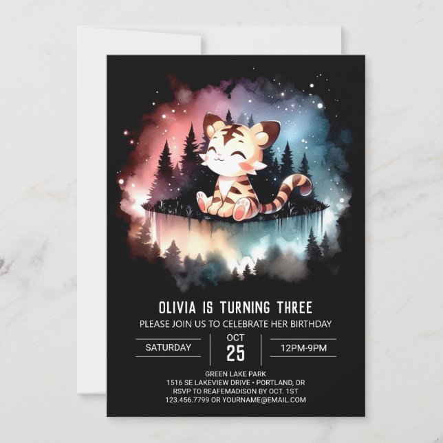 Digital Dreamy Tiger Birthday Inbjudningar (Framsida)