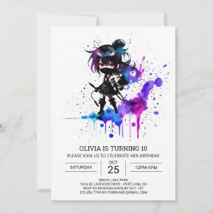 Digital Elegant Ninja Girl Birthday Inbjudningar