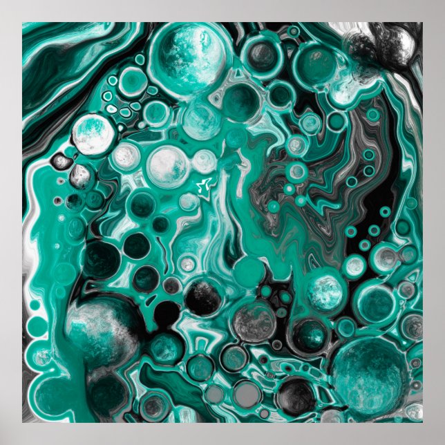 Digital Fluid Art-celler för skalning och svarta b Poster (Framsidan)