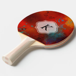 Digital för röd Grunge för Monogram abstrakt ko Pingisracket