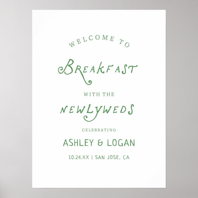 Digital Frukost Med Nygifta Välkomstskylt Poster (Framsidan)